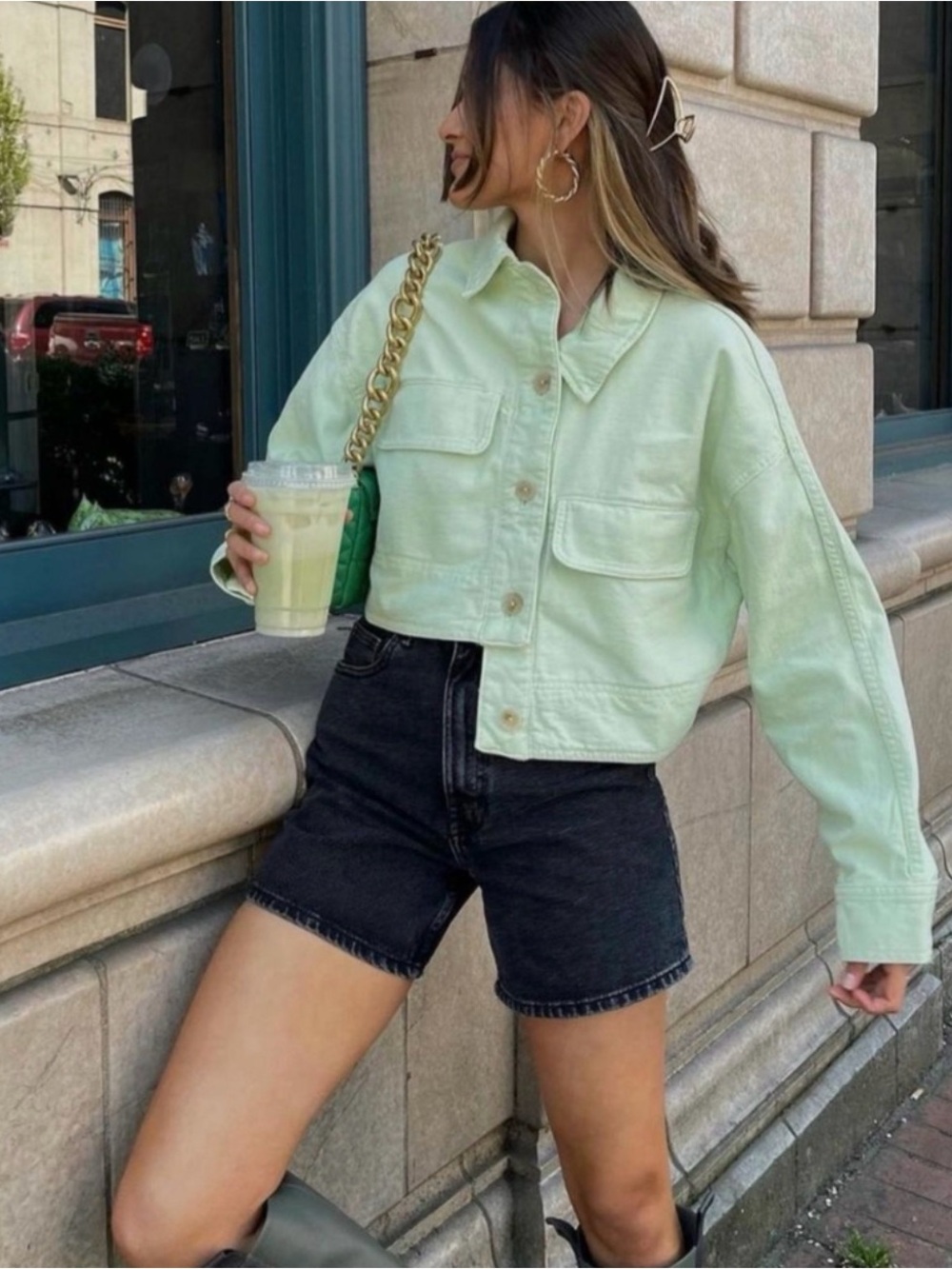 ZARA Mint Green cropped Utility Jacket - Women size Large